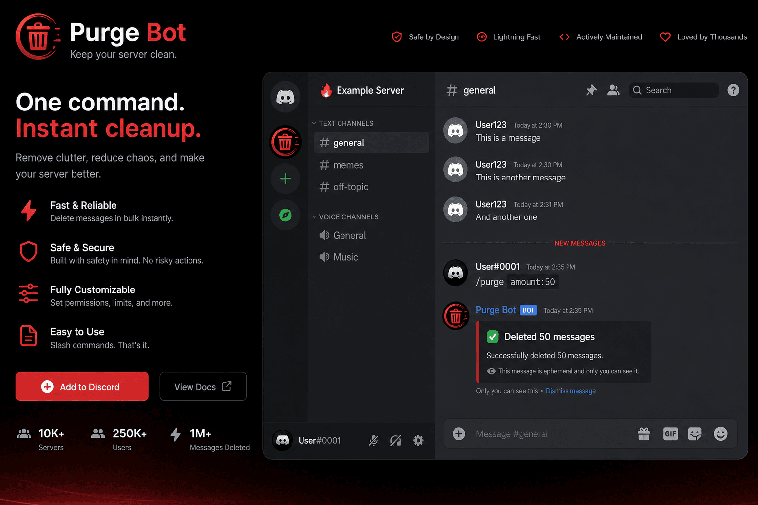 Discord Purge Bot slash command in action