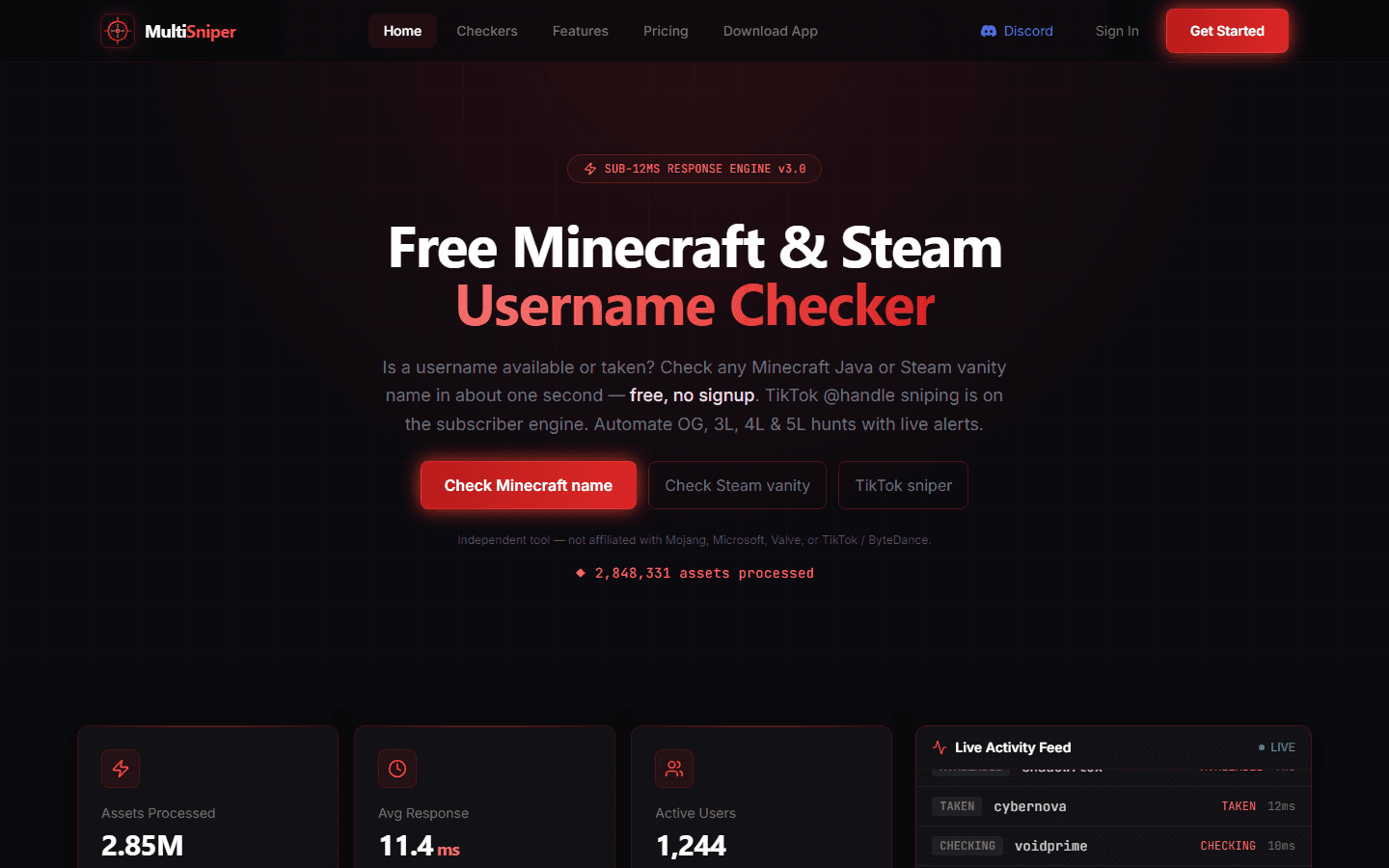 MultiSniper marketing homepage