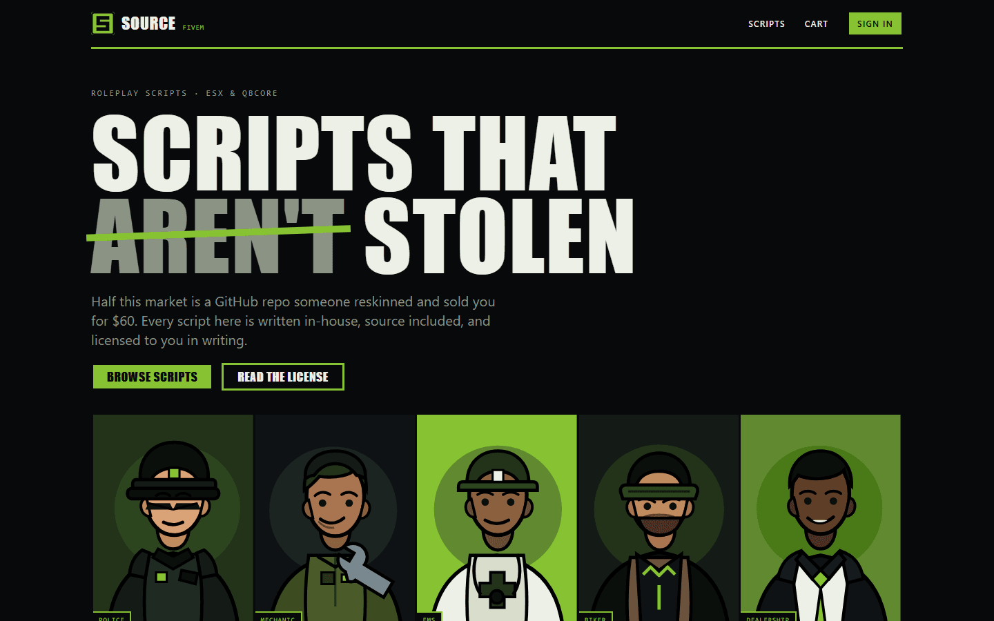 SOURCE FiveM script storefront homepage